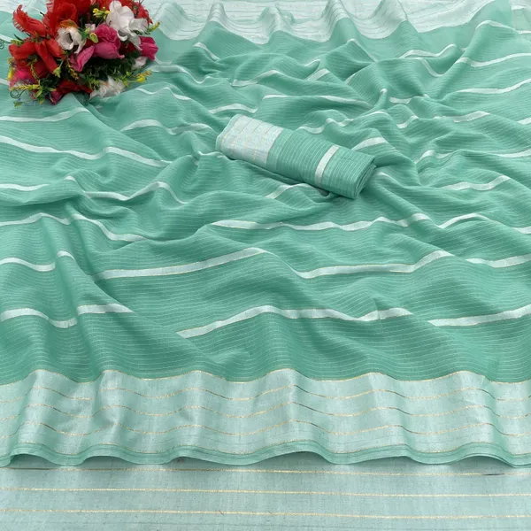Green_Cotton_Blend_Striped_Bollywood_Saree_For_Women