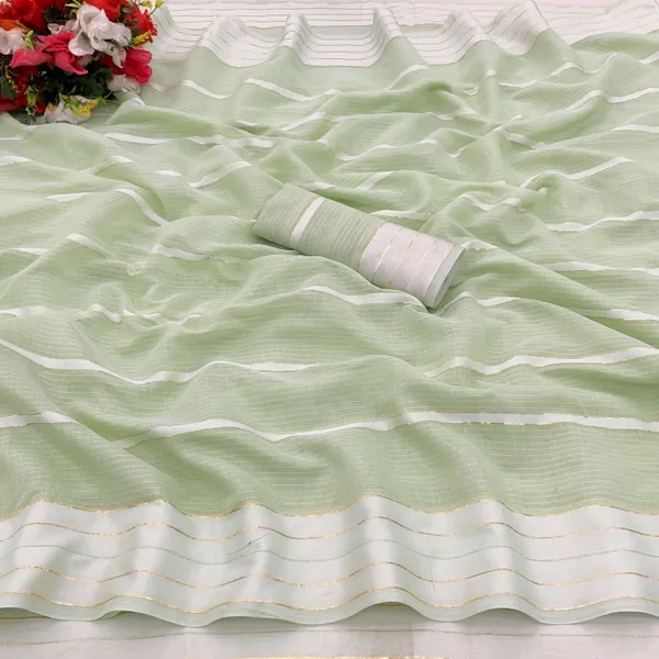 Light_Green_Cotton_Blend_Striped_Bollywood_Saree_For_Women