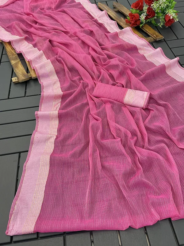 Pink_Cotton_Blend_Striped_Bollywood_Saree_For_Women