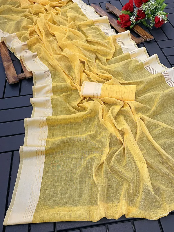 Yellow_Cotton_Blend_Striped_Bollywood_Saree_For_Women