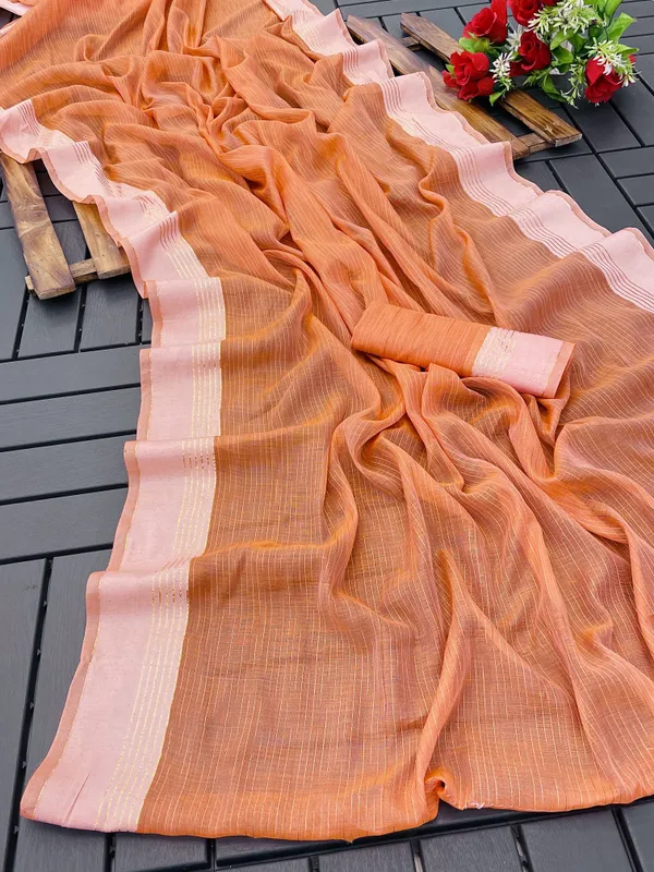 Pink_Cotton_Blend_Striped_Bollywood_Saree_For_Women