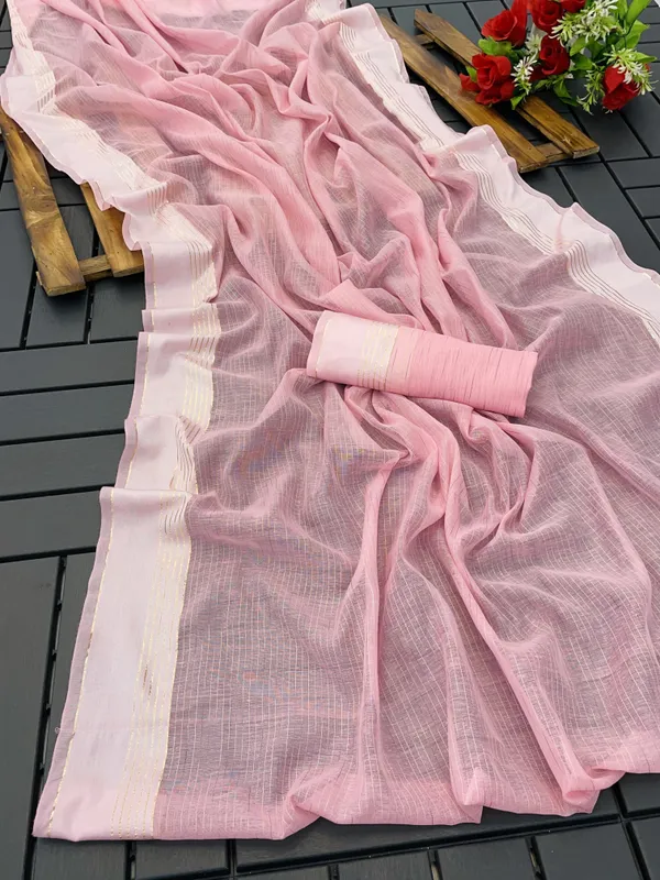Pink_Cotton_Blend_Striped_Bollywood_Saree_For_Women