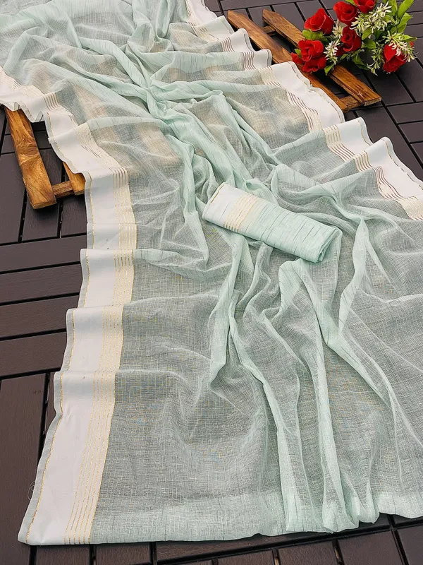 Light_Blue_Cotton_Blend_Striped_Bollywood_Saree_For_Women