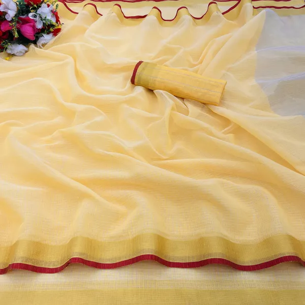Yellow_Cotton_Blend_Dyed_Daily_Wear_Saree_For_Women
