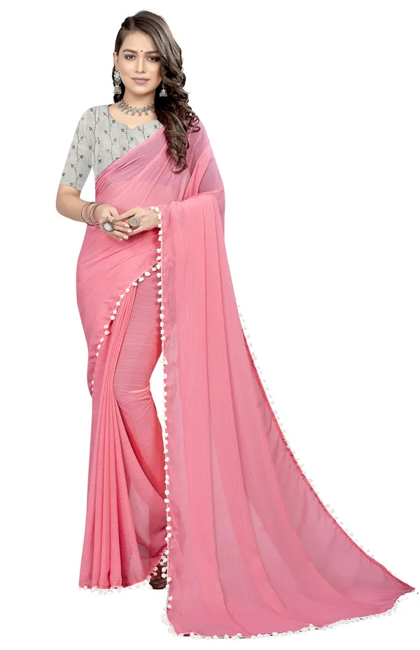 Pink_Georgette_Solid/Plain_Daily_Wear_Saree_For_Women