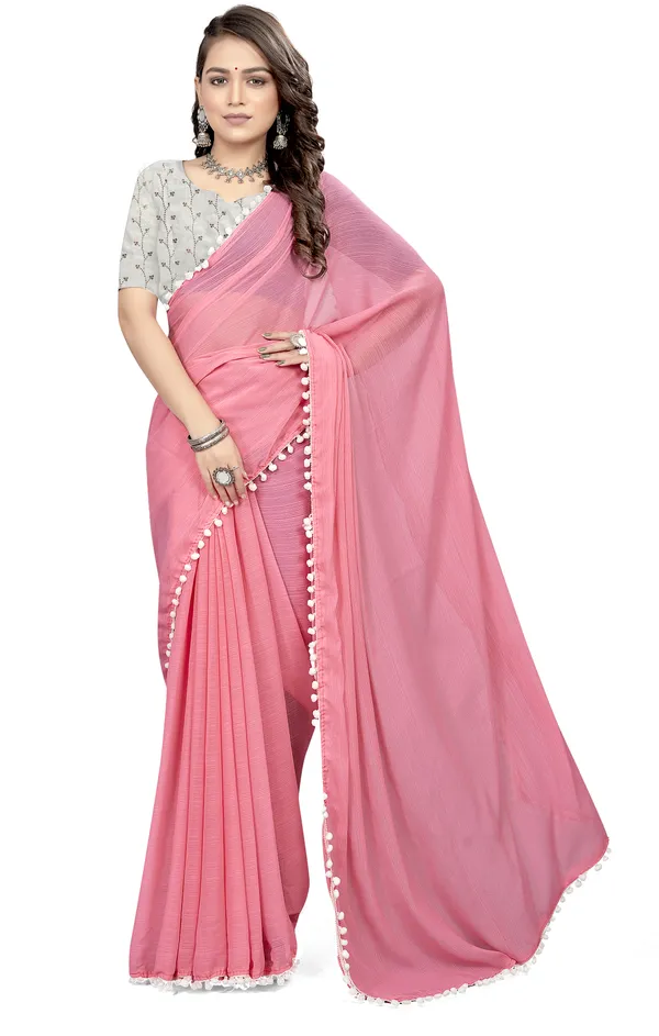 Pink_Georgette_Solid/Plain_Daily_Wear_Saree_For_Women