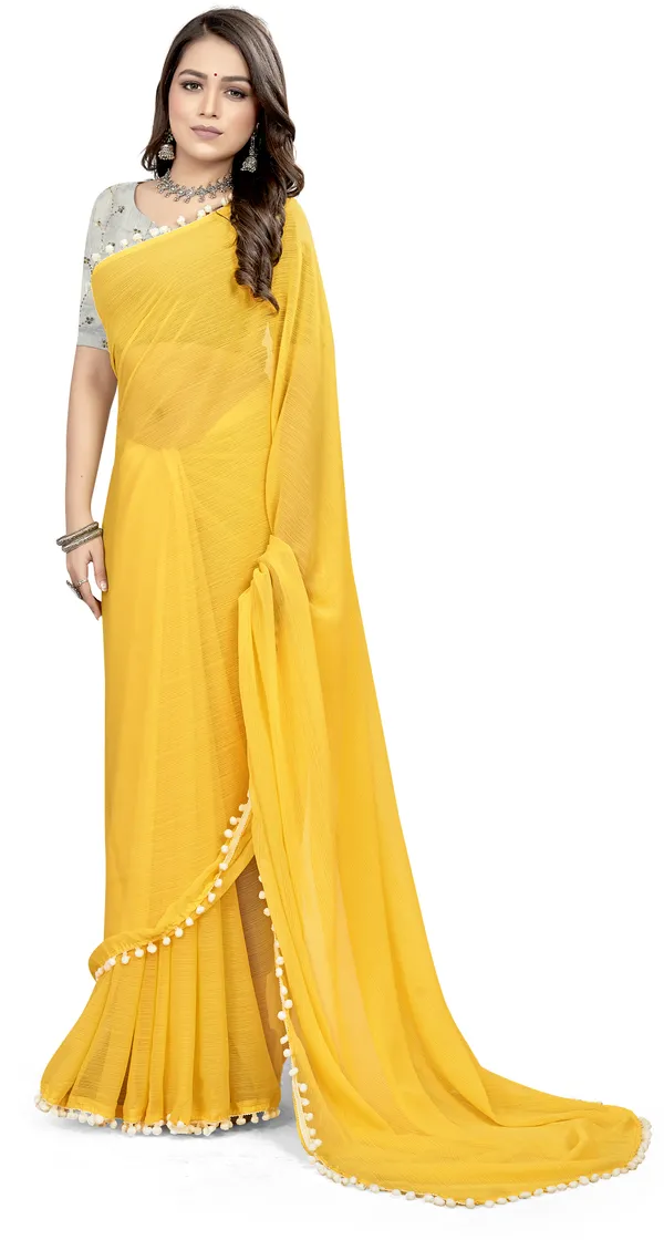 Yellow_Georgette_Solid/Plain_Daily_Wear_Saree_For_Women