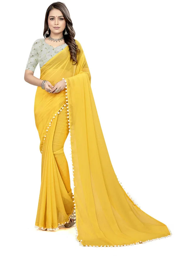 Yellow_Georgette_Solid/Plain_Daily_Wear_Saree_For_Women