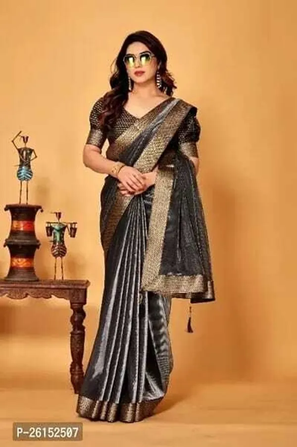 Grey_Lycra_Blend_Solid/Plain_Bollywood_Saree_For_Women