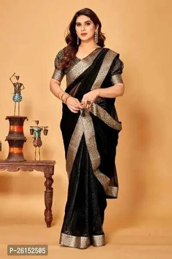 Dark_Blue_Lycra_Blend_Solid/Plain_Bollywood_Saree_For_Women