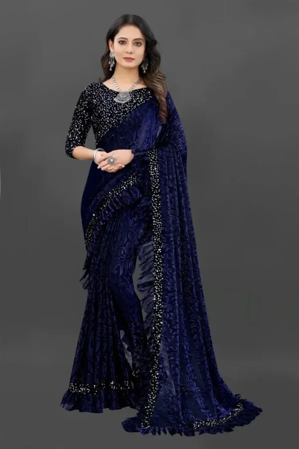 Dark_Blue_Lycra_Blend_Self_Design_Bollywood_Saree_For_Women