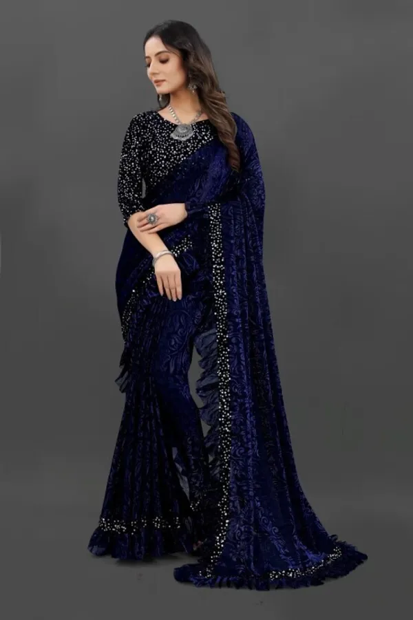 Dark_Blue_Lycra_Blend_Self_Design_Bollywood_Saree_For_Women