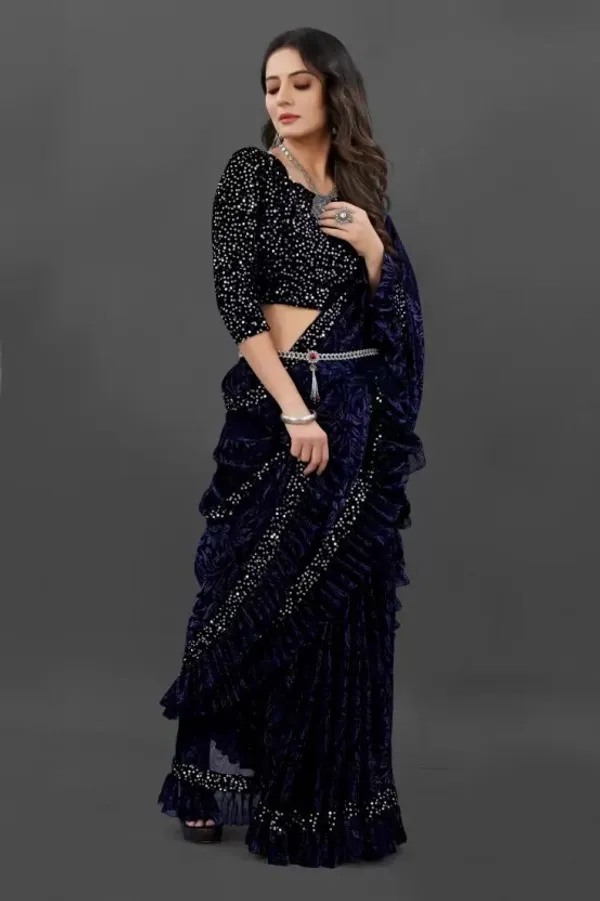 Dark_Blue_Lycra_Blend_Self_Design_Bollywood_Saree_For_Women