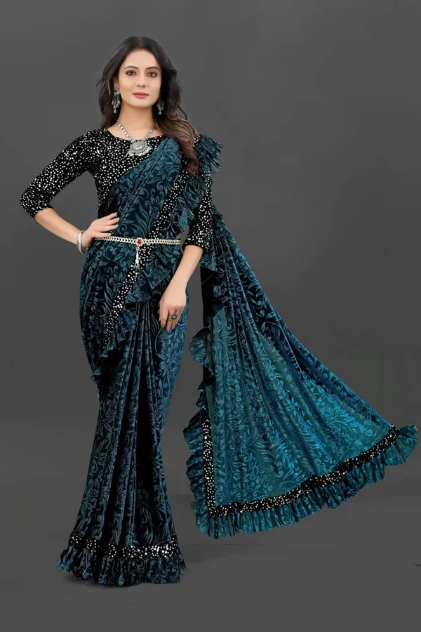 Blue_Lycra_Blend_Self_Design_Bollywood_Saree_For_Women