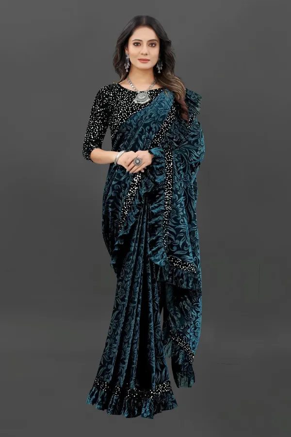 Blue_Lycra_Blend_Self_Design_Bollywood_Saree_For_Women