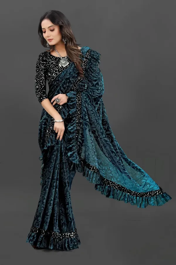Blue_Lycra_Blend_Self_Design_Bollywood_Saree_For_Women