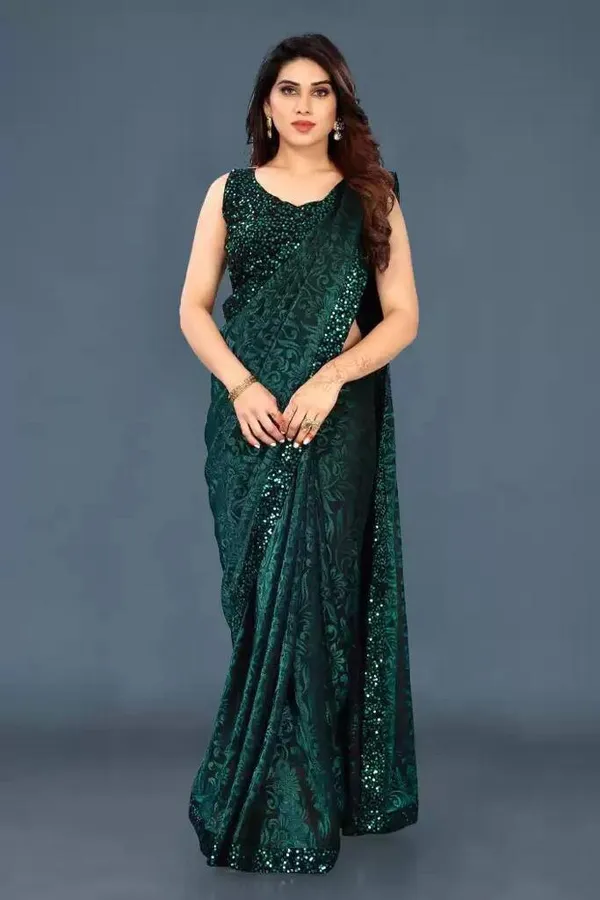 Dark_Green_Georgette_Woven_Bollywood_Saree_For_Women