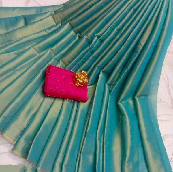 Light_Blue_Polyester_Solid/Plain_Ikkat_Saree_For_Women