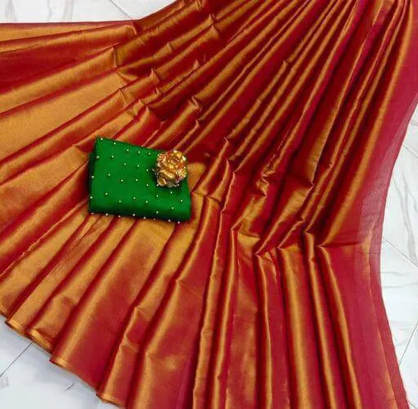 Red_Polyester_Solid/Plain_Ikkat_Saree_For_Women
