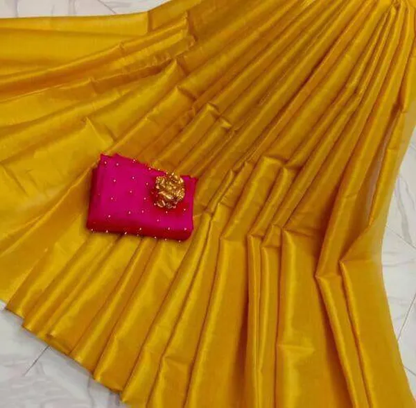 Yellow_Polyester_Solid/Plain_Ikkat_Saree_For_Women