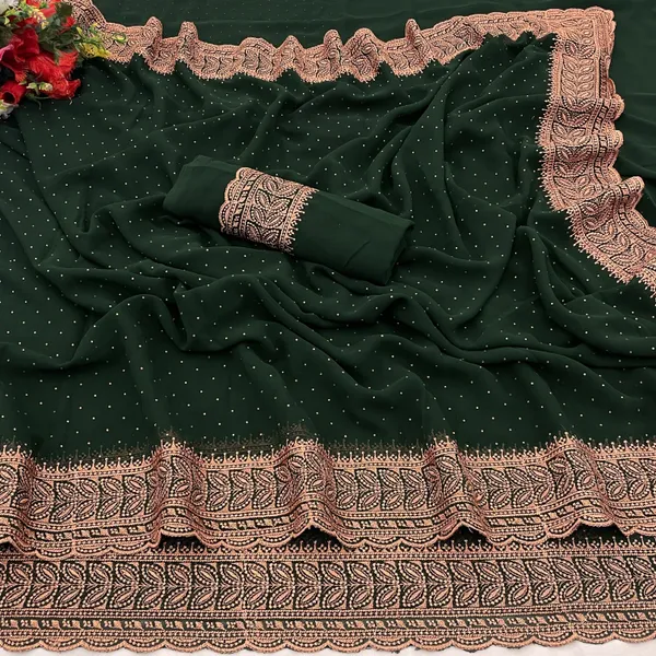 Dark_Green_Georgette_Embroidered_Daily_Wear_Saree_For_Women