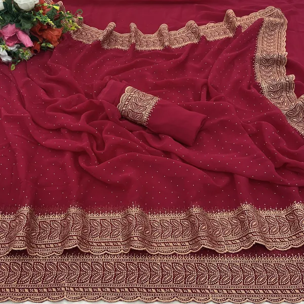 Maroon_Georgette_Embroidered_Daily_Wear_Saree_For_Women