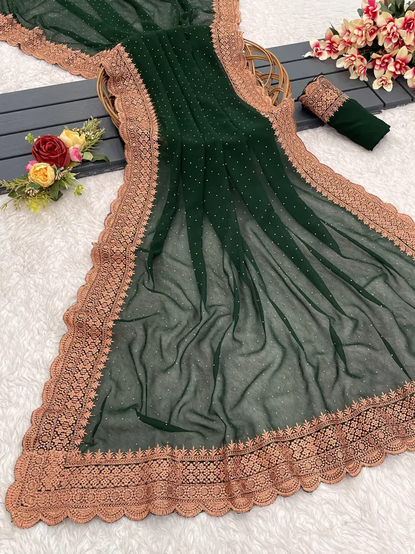 Dark_Green_Georgette_Embroidered_Daily_Wear_Saree_For_Women