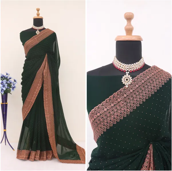Dark_Green_Georgette_Embroidered_Daily_Wear_Saree_For_Women