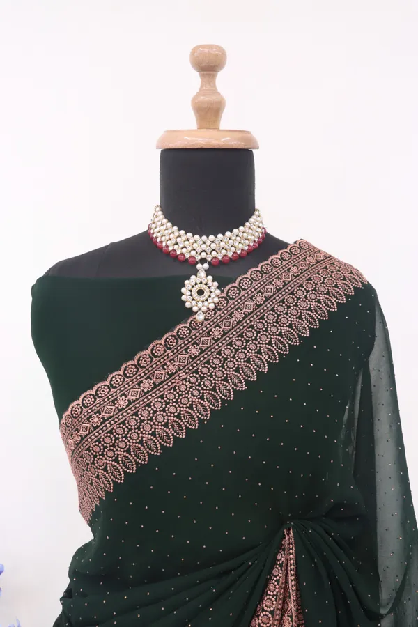 Dark_Green_Georgette_Embroidered_Daily_Wear_Saree_For_Women