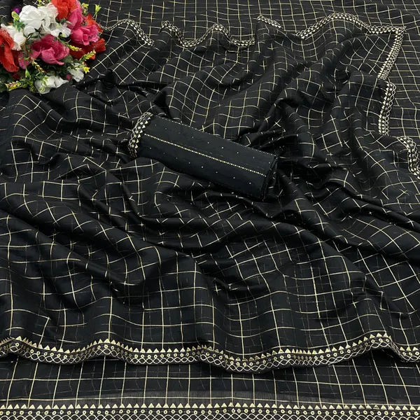 Black_Chanderi_Checkered_Chanderi_Saree_For_Women