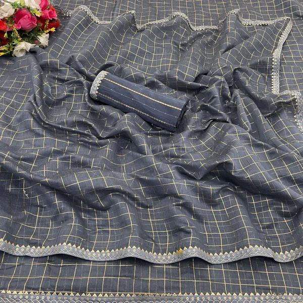 Grey_Chanderi_Checkered_Chanderi_Saree_For_Women