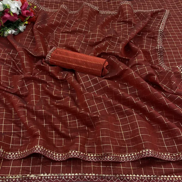 Maroon_Chanderi_Checkered_Chanderi_Saree_For_Women
