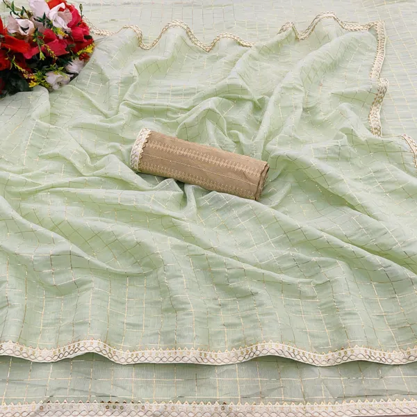 Light_Green_Chanderi_Checkered_Chanderi_Saree_For_Women