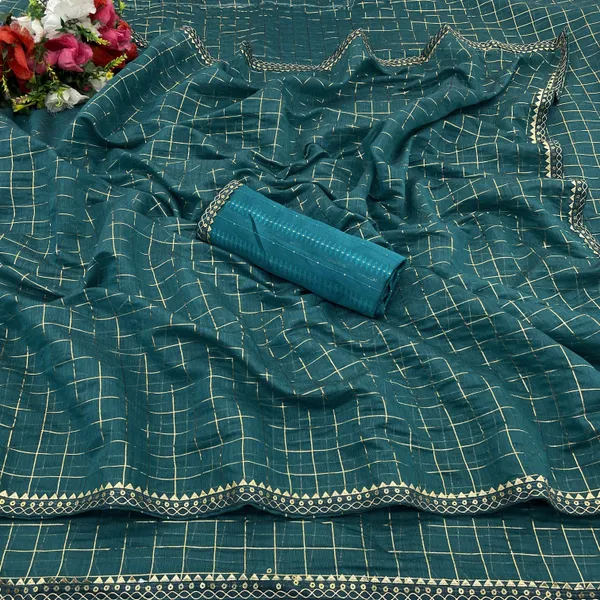 Blue_Chanderi_Checkered_Chanderi_Saree_For_Women