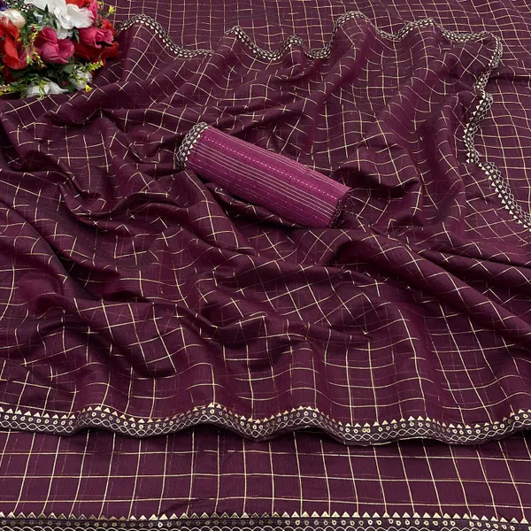 Purple_Chanderi_Checkered_Chanderi_Saree_For_Women