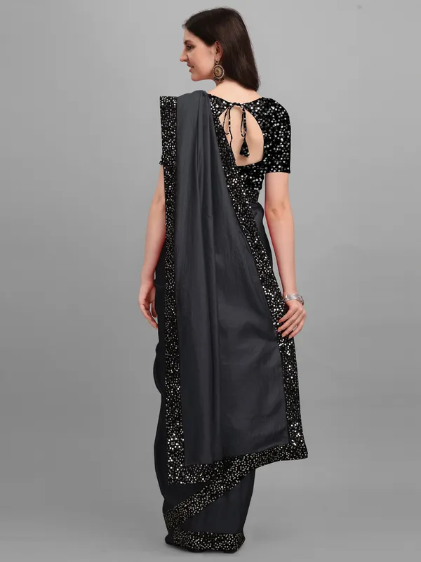 Black_Lycra_Blend_Solid/Plain::Embellished_Bollywood_Saree_For_Women