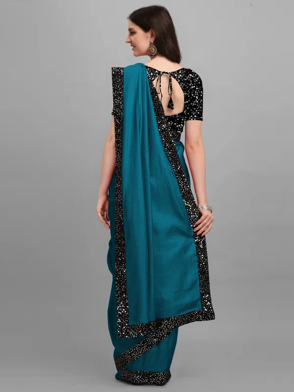 Blue_Lycra_Blend_Solid/Plain::Embellished_Bollywood_Saree_For_Women