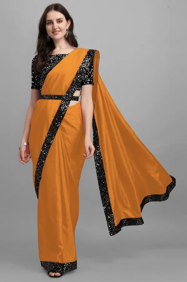 Mustard_Lycra_Blend_Solid/Plain::Embellished_Bollywood_Saree_For_Women