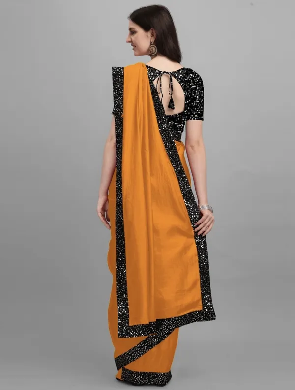 Mustard_Lycra_Blend_Solid/Plain::Embellished_Bollywood_Saree_For_Women