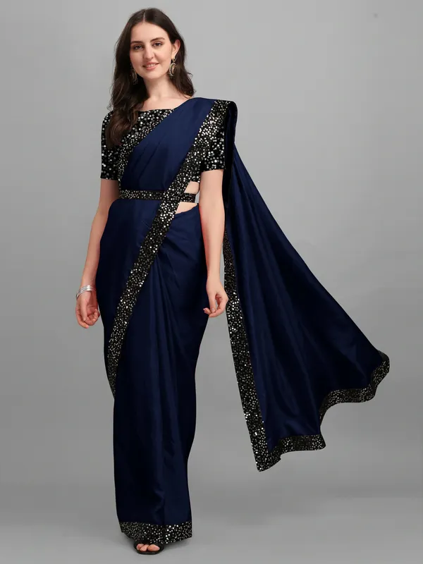 Dark_Blue_Lycra_Blend_Solid/Plain::Embellished_Bollywood_Saree_For_Women