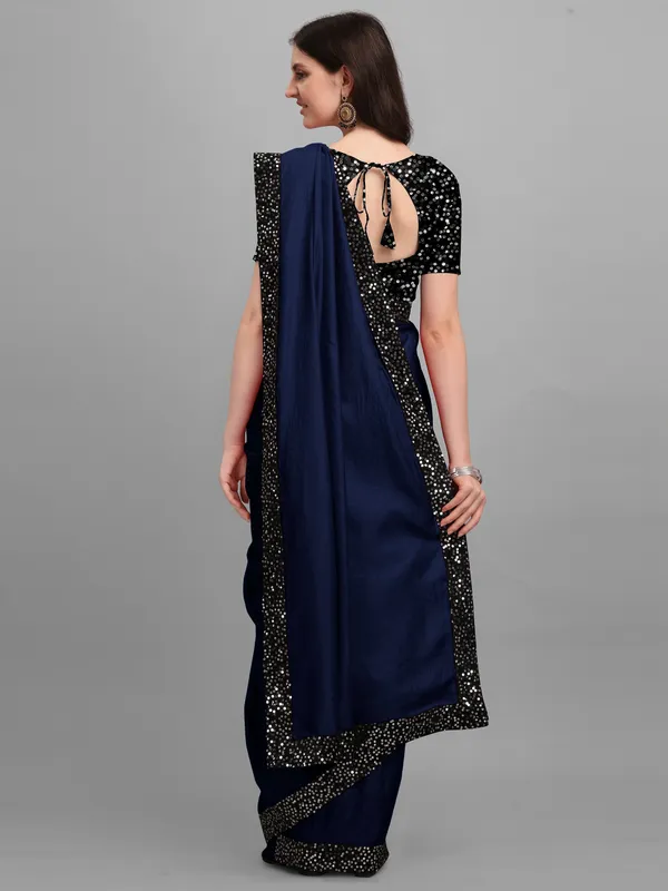 Dark_Blue_Lycra_Blend_Solid/Plain::Embellished_Bollywood_Saree_For_Women
