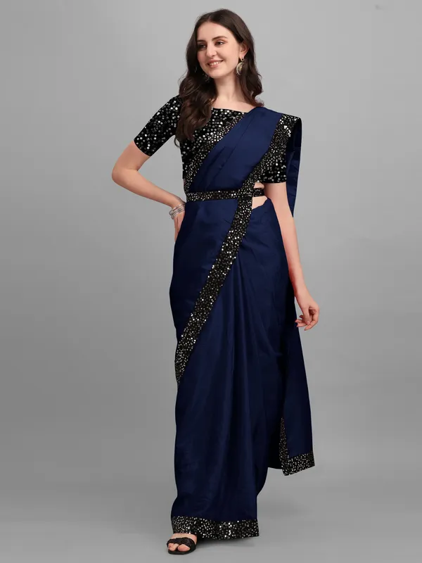 Dark_Blue_Lycra_Blend_Solid/Plain::Embellished_Bollywood_Saree_For_Women