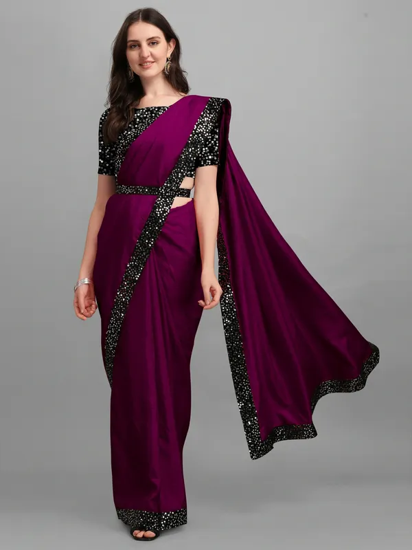 Purple_Lycra_Blend_Solid/Plain::Embellished_Bollywood_Saree_For_Women