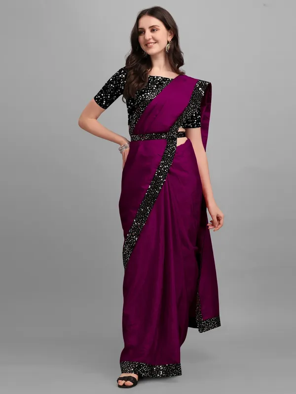 Purple_Lycra_Blend_Solid/Plain::Embellished_Bollywood_Saree_For_Women