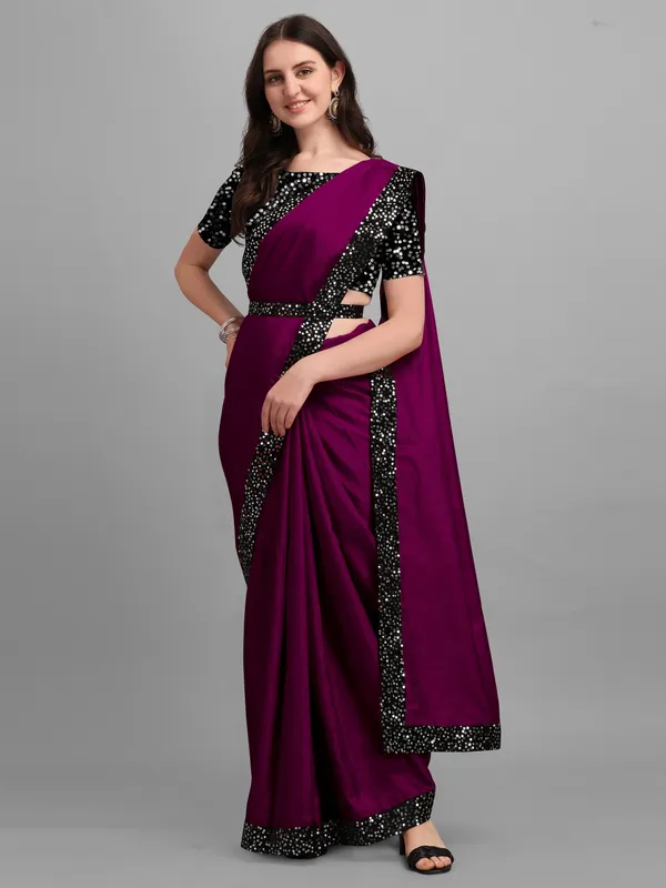 Purple_Lycra_Blend_Solid/Plain::Embellished_Bollywood_Saree_For_Women