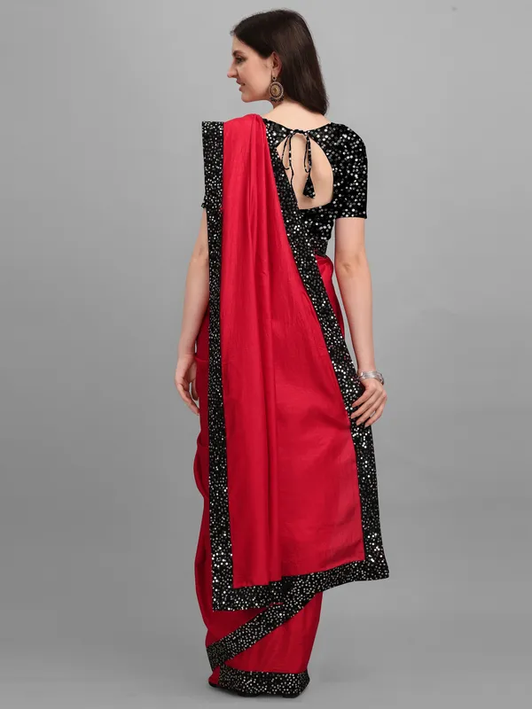 Red_Lycra_Blend_Solid/Plain::Embellished_Bollywood_Saree_For_Women