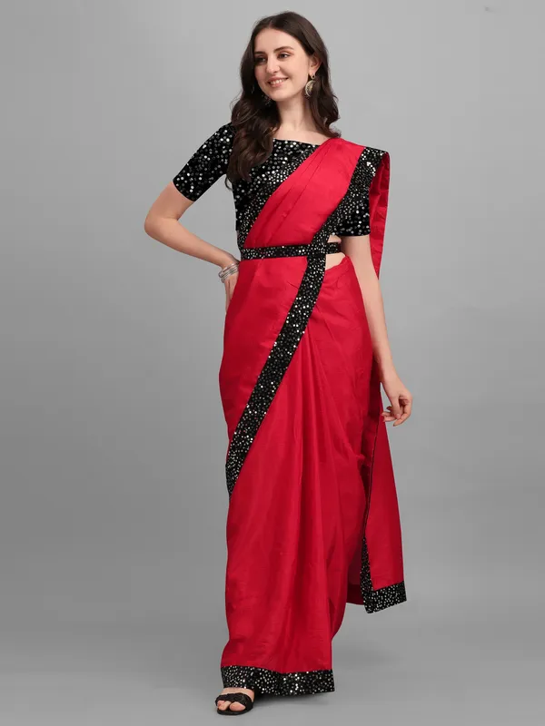 Red_Lycra_Blend_Solid/Plain::Embellished_Bollywood_Saree_For_Women