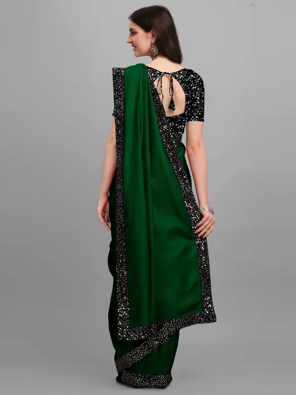 Dark_Green_Lycra_Blend_Solid/Plain::Embellished_Bollywood_Saree_For_Women