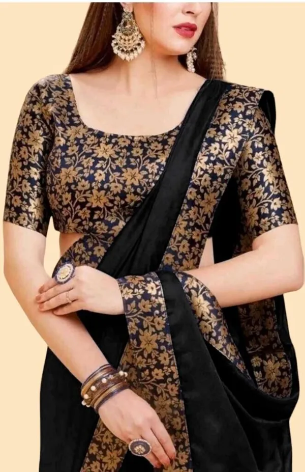 Black_Lycra_Blend_Dyed_Bollywood_Saree_For_Women