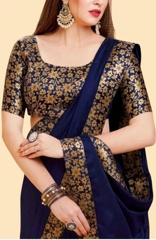 Dark_Blue_Lycra_Blend_Dyed_Bollywood_Saree_For_Women